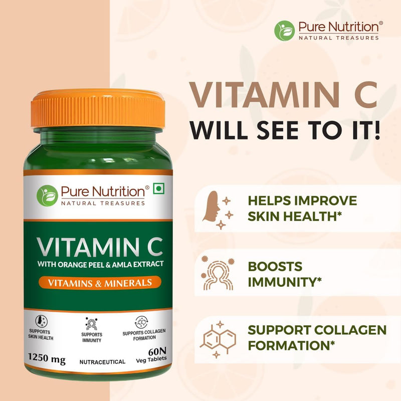 Pure Nutrition Vitamin C with Natural Amla and Orange Peel Extract. 1250mg / 60 Tabs-3