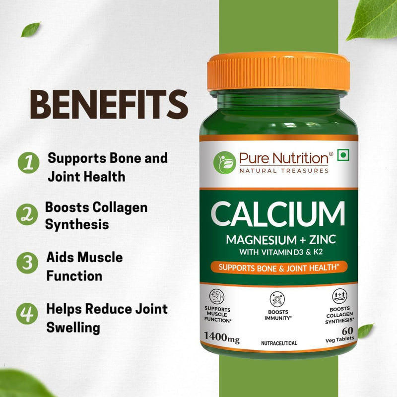 Pure Nutrition Calcium Magnesium & Zinc Supplement with Vitamin D3 & K2-3