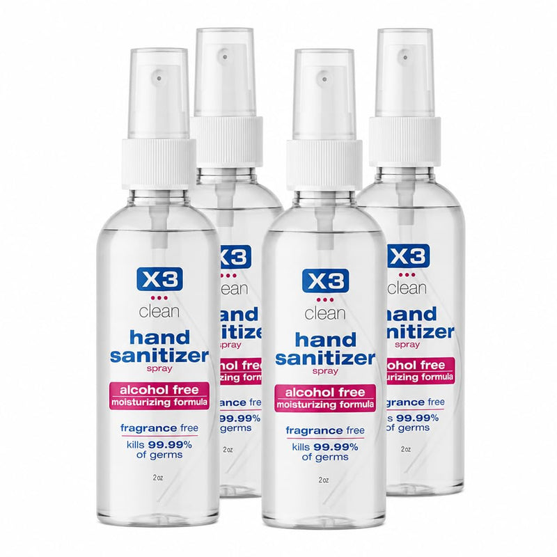 X3 Clean Alcohol-Free Hand Sanitizer Spray – Fragrance-Free, Travel Size, 2 fl oz (Pack of 4)-1