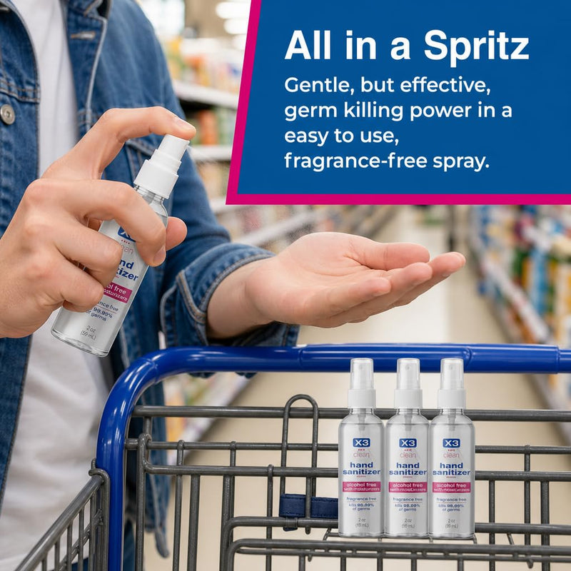 X3 Clean Alcohol-Free Hand Sanitizer Spray – Fragrance-Free, Travel Size, 2 fl oz (Pack of 4)-8