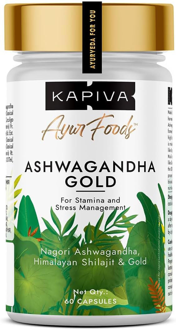 Kapiva Ashwagandha Gold Capsules, 183rd day harvested Potent Nagori Ashwagandha With Gold, Shilajit-1