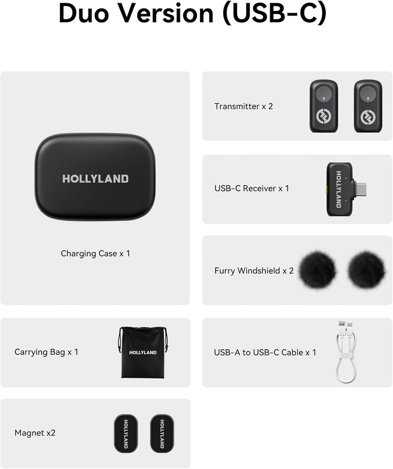 Hollyland LARK A1 DUO Type-C Version Wireless Microphone for iPhone 15/16 & Android-12