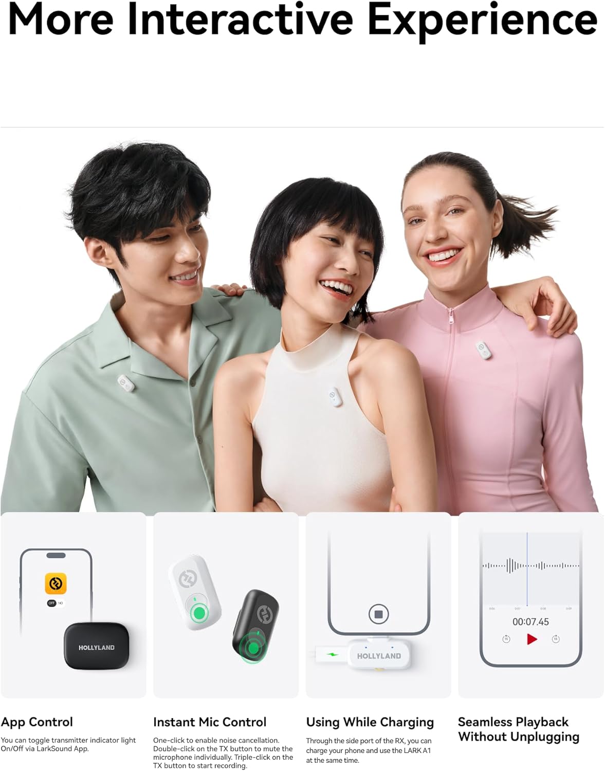 Hollyland LARK A1 DUO Type-C Version Wireless Microphone for iPhone 15/16 & Android-11
