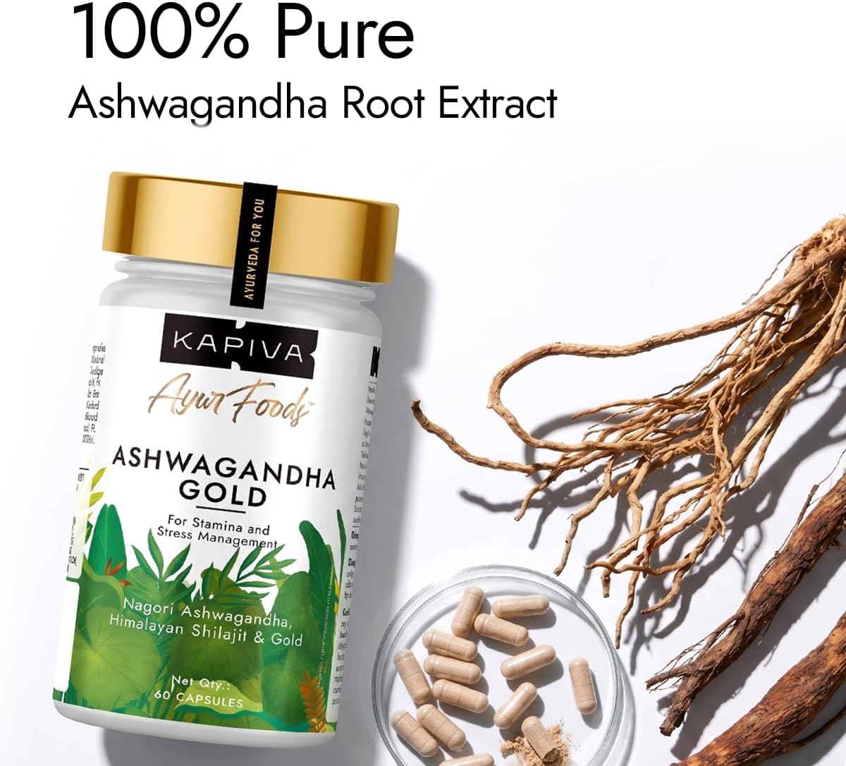 Kapiva Ashwagandha Gold Capsules, 183rd day harvested Potent Nagori Ashwagandha With Gold, Shilajit-2