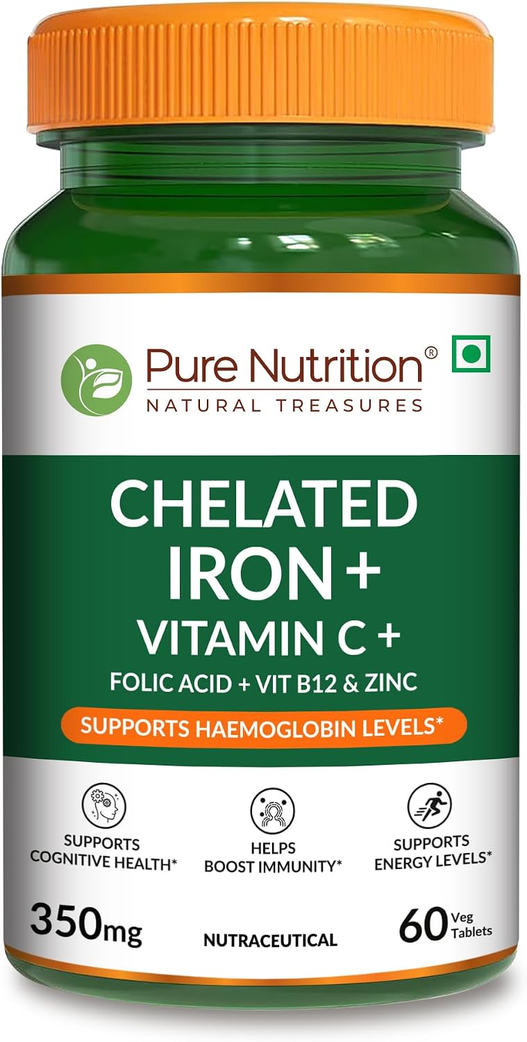 Pure Nutrition Iron Folic Acid Supplement - 60 Veg Tablets with Zinc, Vitamin C & Vitamin B12-1