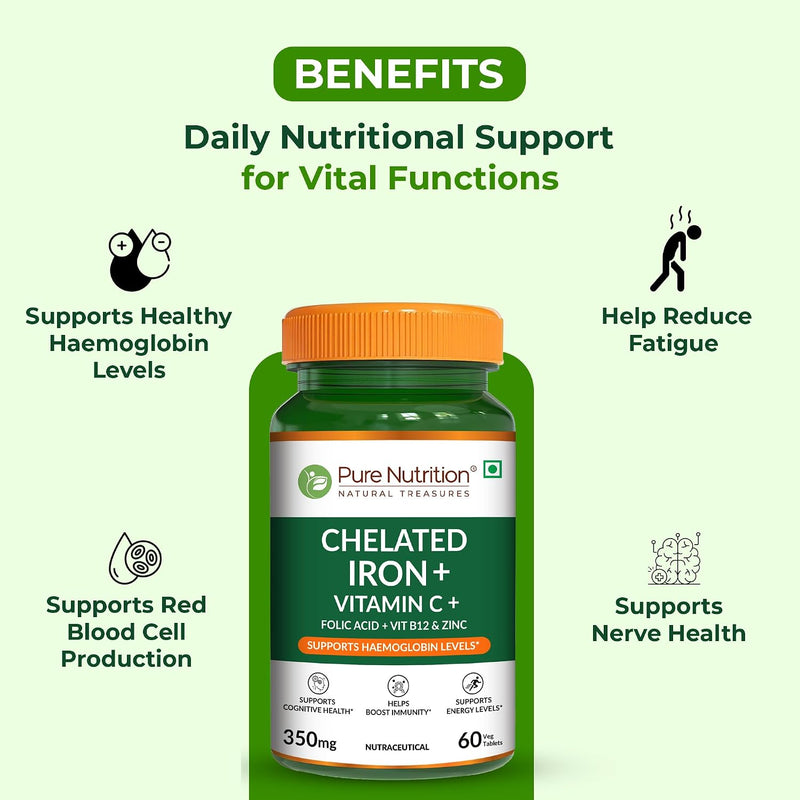 Pure Nutrition Iron Folic Acid Supplement - 60 Veg Tablets with Zinc, Vitamin C & Vitamin B12-3