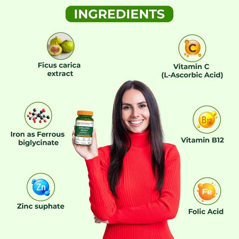 Pure Nutrition Iron Folic Acid Supplement - 60 Veg Tablets with Zinc, Vitamin C & Vitamin B12-6