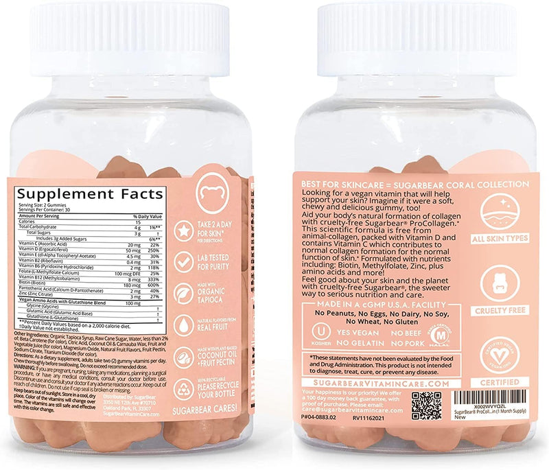 SugarbearPro Collagen Boosting Halal Vegan Multivitamin Gummies, 100mg of Amino Acids, Vitamin C, Vitamin D, B-12 and Biotin-4