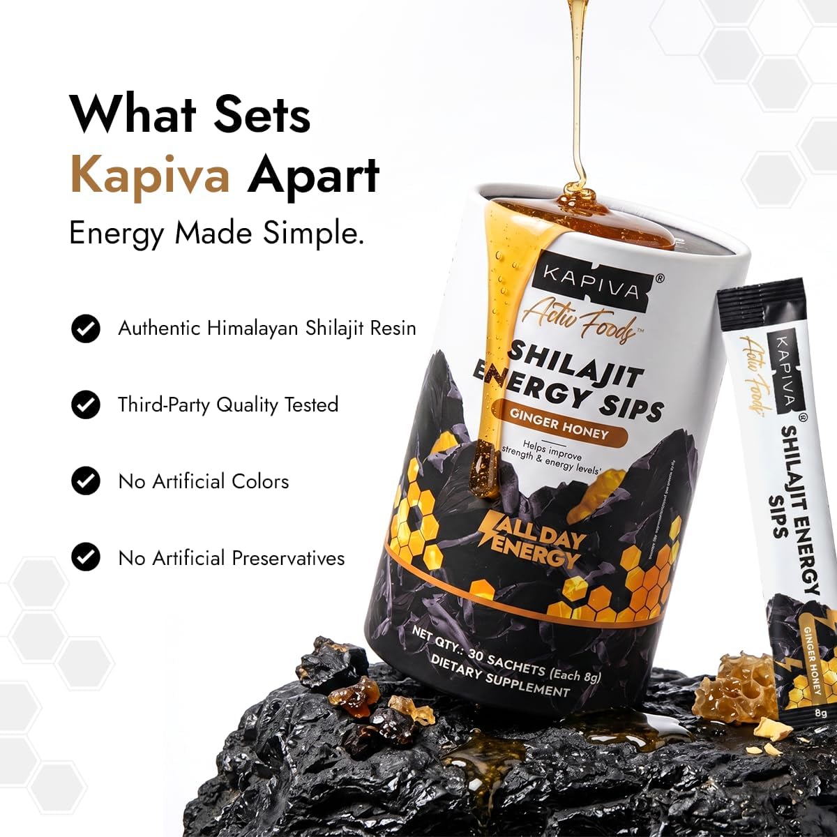 Kapiva Shilajit Energy Sips | With 100% Pure Shilajit/Shilajeet | 250mg Shilajit/Stick | Boosts Energy & Stamina