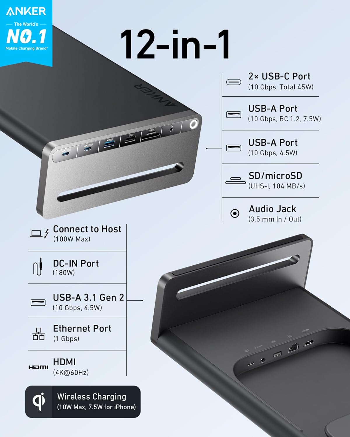 Anker 675 USB-C Docking Station (12-in-1, Monitor Stand)