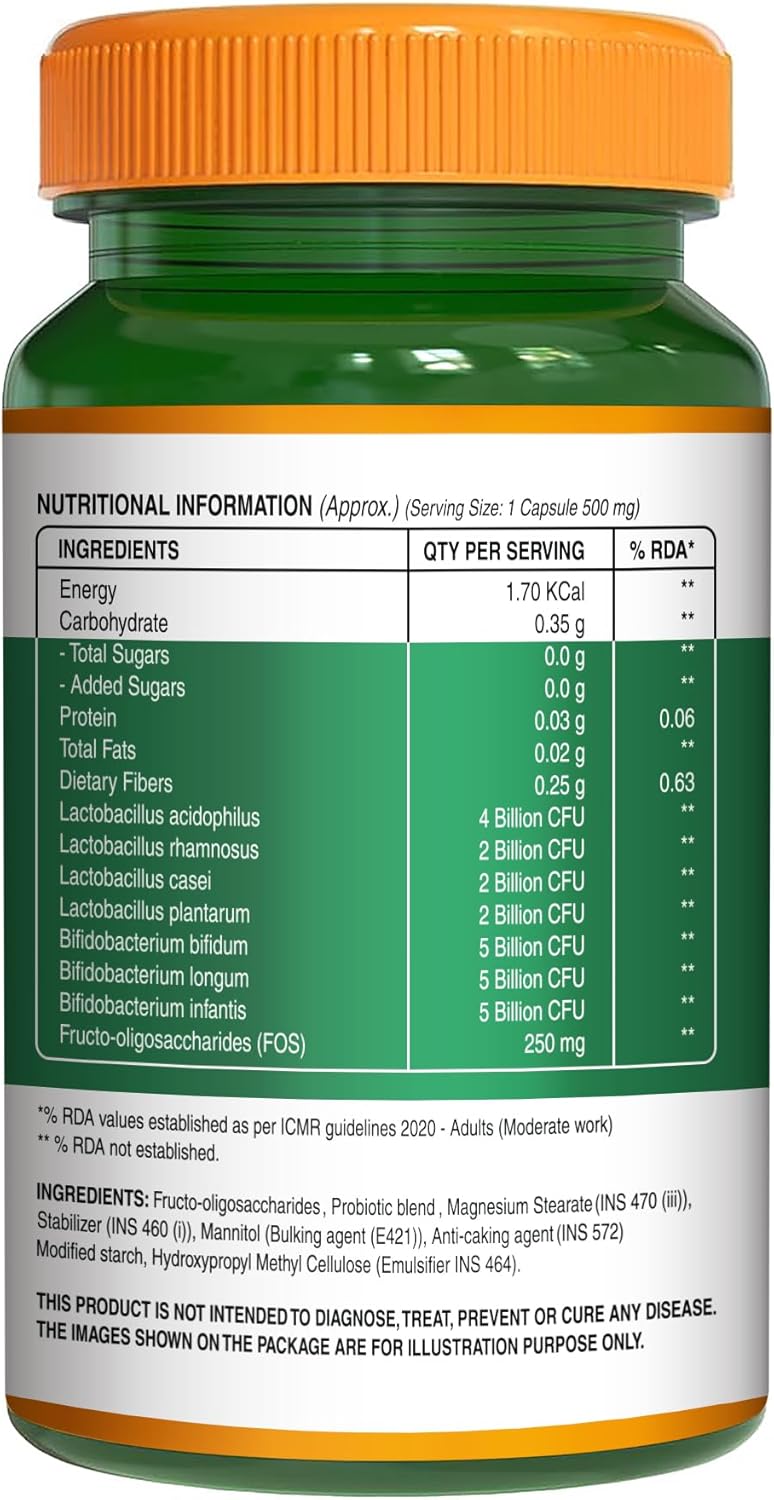 Pure Nutrition Naturals Probiotic 25 Billion Cfu + Prebiotics 250 Mg L Prebiotics And Probiotics Capsules For Women And Men