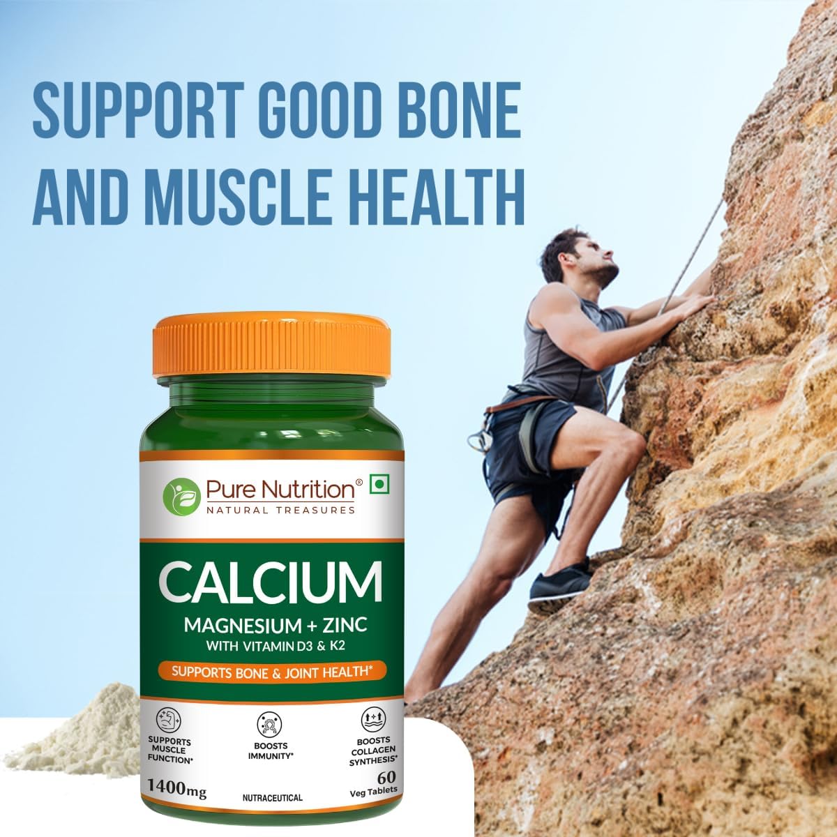 Pure Nutrition Calcium Magnesium & Zinc Supplement with Vitamin D3 & K2-5