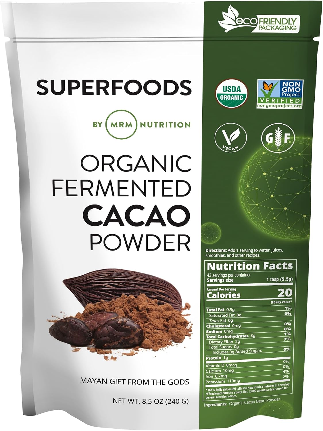 Organic Fermented Cacao Powder - 8 5oz/240g | Premium Superfood Powder from Peruvian Cacao Beans, Antioxidant Rich, Unsweetened, Vegan, Gluten Free, non-GMO-1