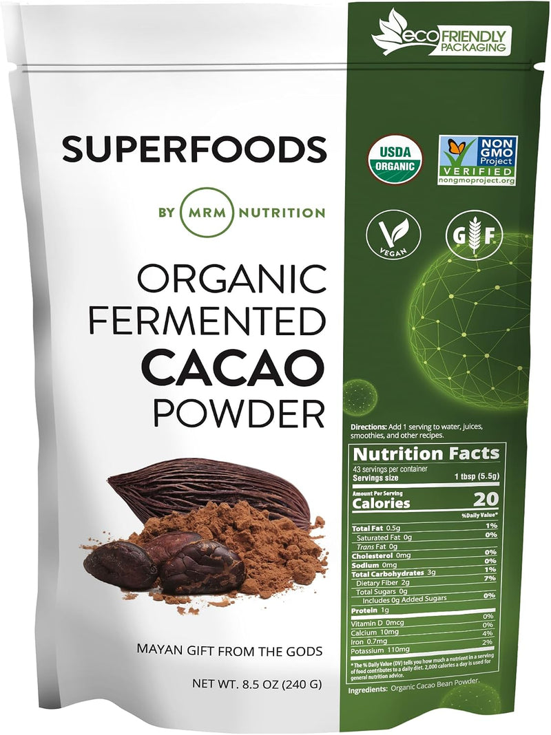 Organic Fermented Cacao Powder - 8 5oz/240g | Premium Superfood Powder from Peruvian Cacao Beans, Antioxidant Rich, Unsweetened, Vegan, Gluten Free, non-GMO-1