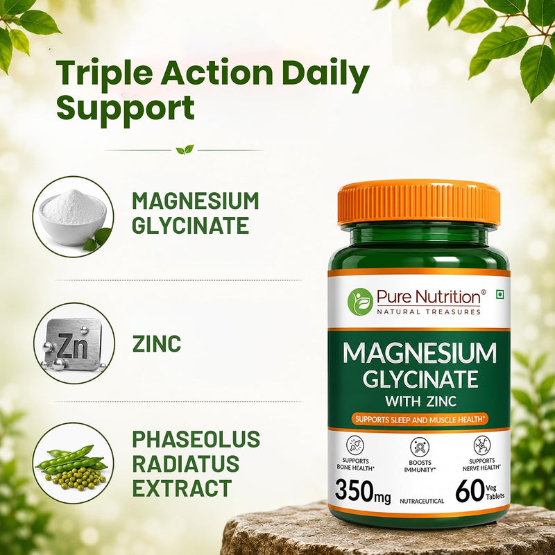 Pure Nutrition Magnesium Glycinate + Zinc - 60 Veg Tablets-4