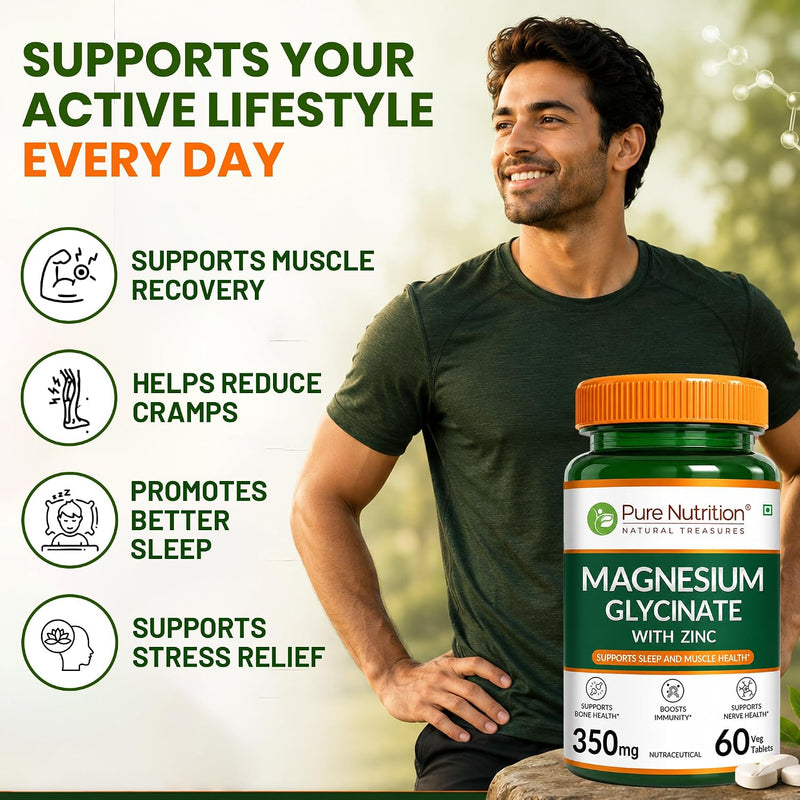Pure Nutrition Magnesium Glycinate + Zinc - 60 Veg Tablets-3