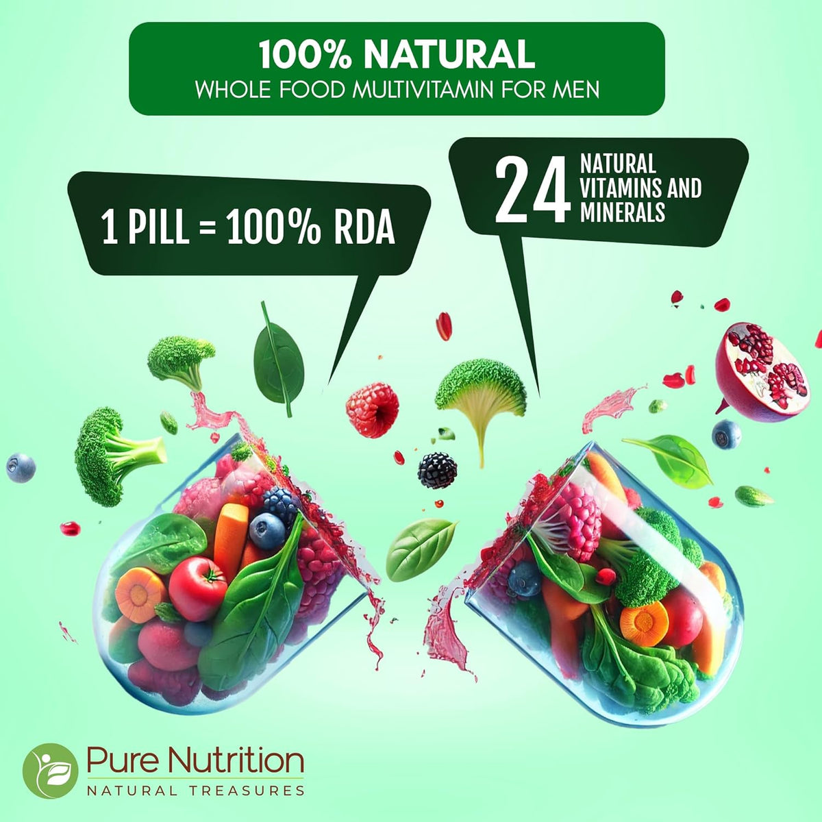 Pure Nutrition Whole Food Multivitamin for Men 1500mg. ALL NATURAL PLANT BASED MENS MULTIVITAMIN-2