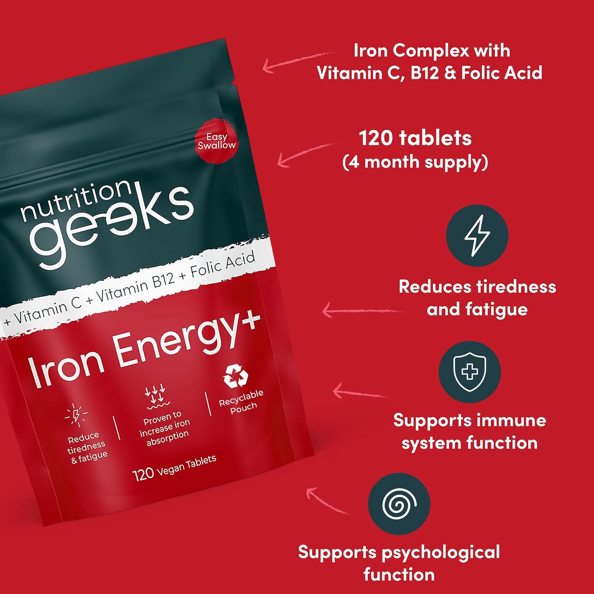 Iron Tablets High Strength - Energy Tablets with Vitamin C-4
