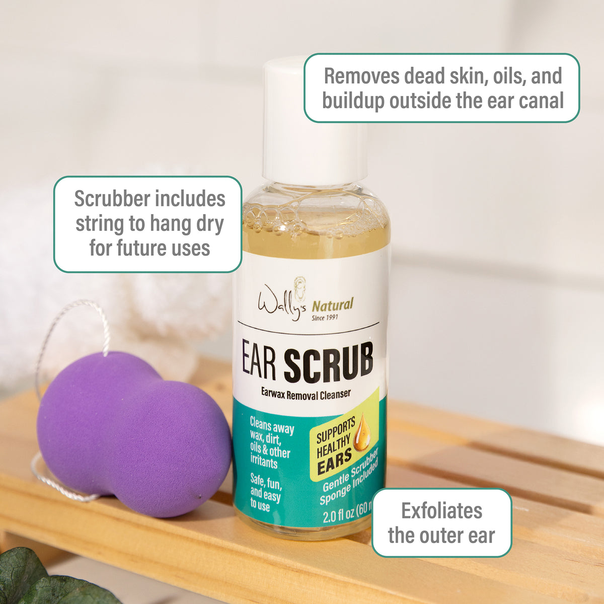 Wally’s Natural Adult Ear Scrub – Gentle Ear Cleansing Formula, 2 fl oz | Made in USA-3
