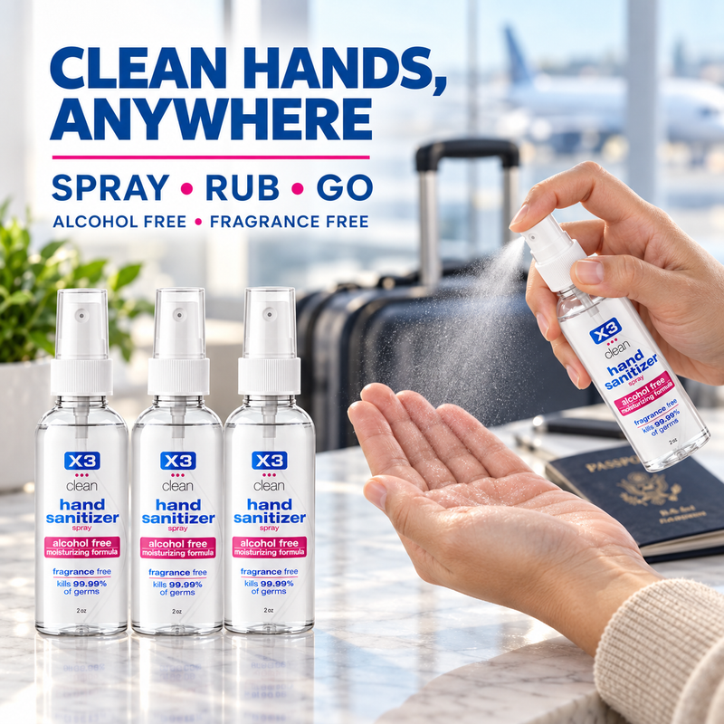 X3 Clean Alcohol-Free Hand Sanitizer Spray – Fragrance-Free, Travel Size, 2 fl oz (Pack of 4)-2