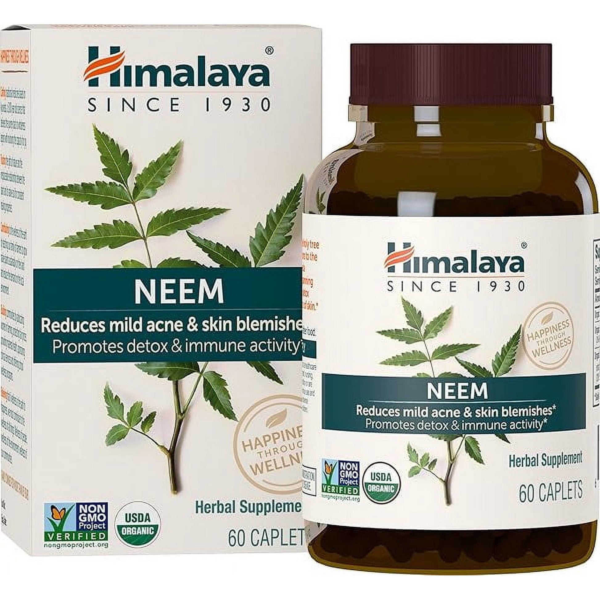Himalaya Organic Neem Herbal Skin Supplement, Mild Acne Supplement, Clear Skin, Purifying, 60 Plant-Based Caplets-1