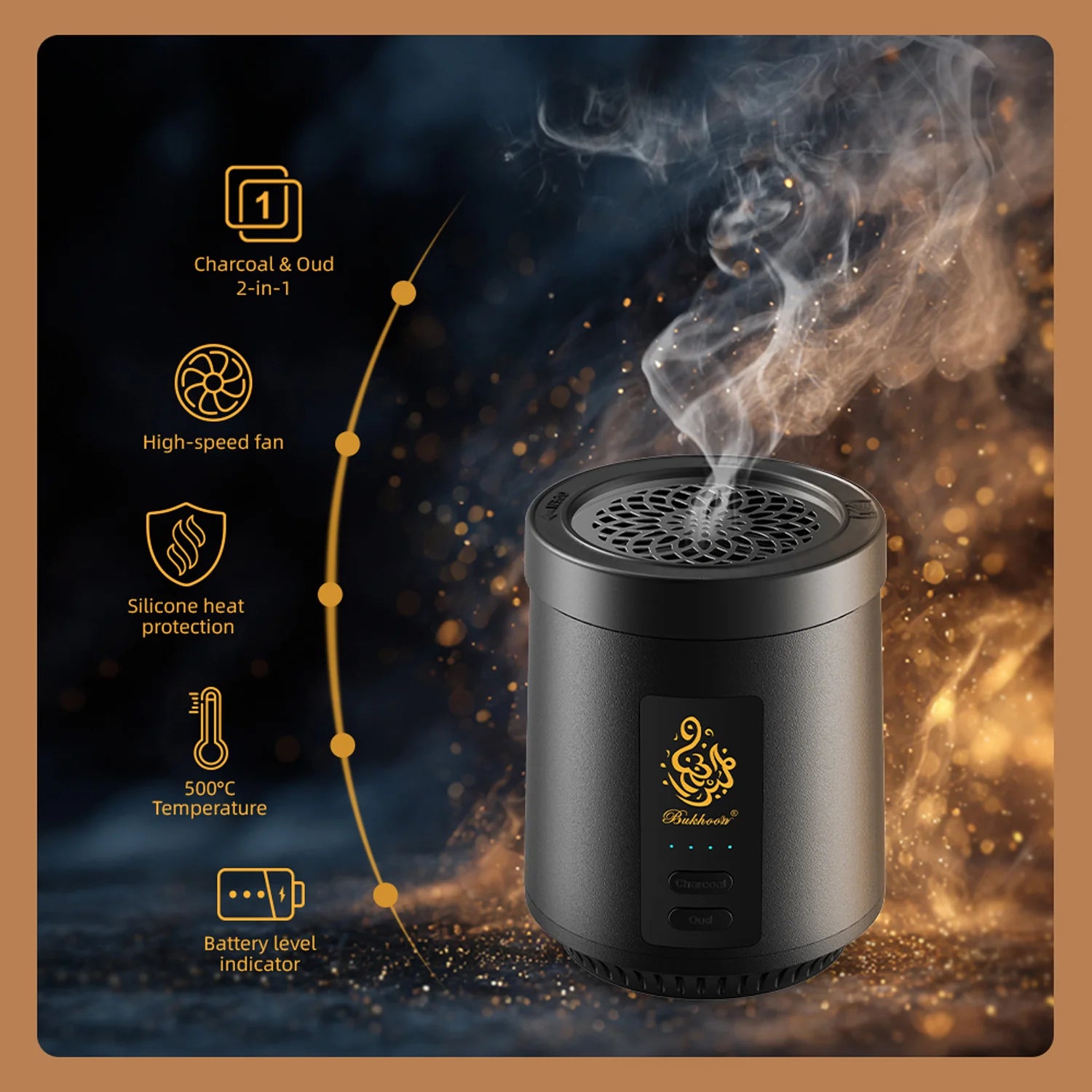 2-in-1 Electric Bakhoor Burner for Charcoal & Oud – Portable Electric Mabkhara Incense Burner (B39)-4