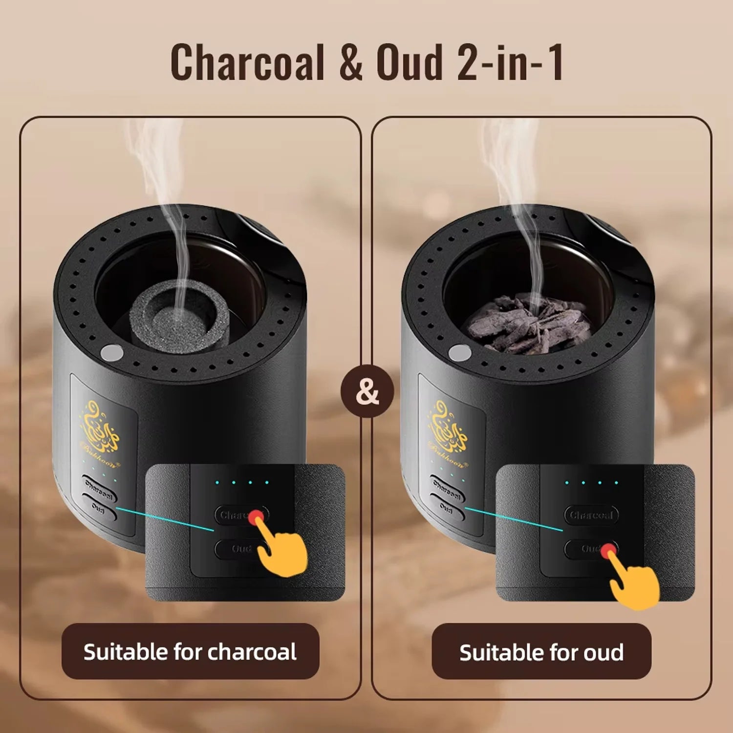 2-in-1 Electric Bakhoor Burner for Charcoal & Oud – Portable Electric Mabkhara Incense Burner (B39)-7