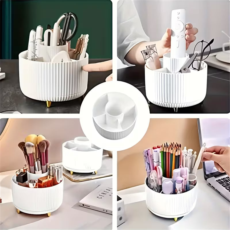 360° Rotating Makeup Organizer - 1pc Plastic Cosmetic Storage with 5 Compartments - Multi-Functional Holder for Brushes, Lipsticks, Skin Care Products-4
