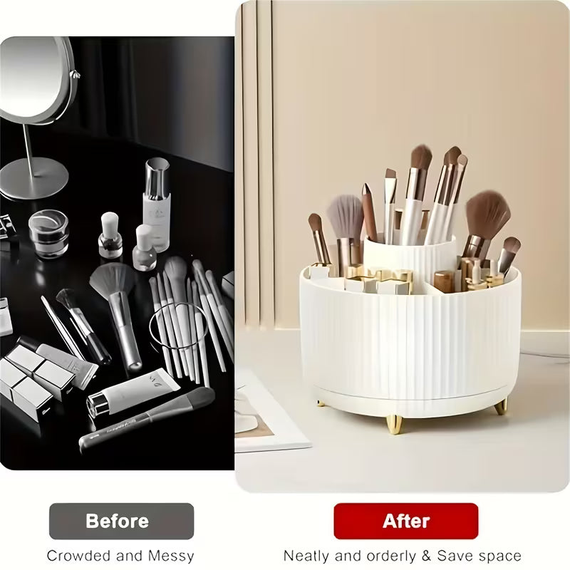 360° Rotating Makeup Organizer - 1pc Plastic Cosmetic Storage with 5 Compartments - Multi-Functional Holder for Brushes, Lipsticks, Skin Care Products-5