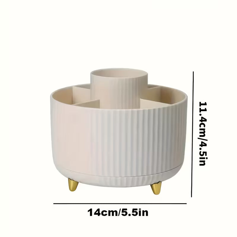 360° Rotating Makeup Organizer - 1pc Plastic Cosmetic Storage with 5 Compartments - Multi-Functional Holder for Brushes, Lipsticks, Skin Care Products-7