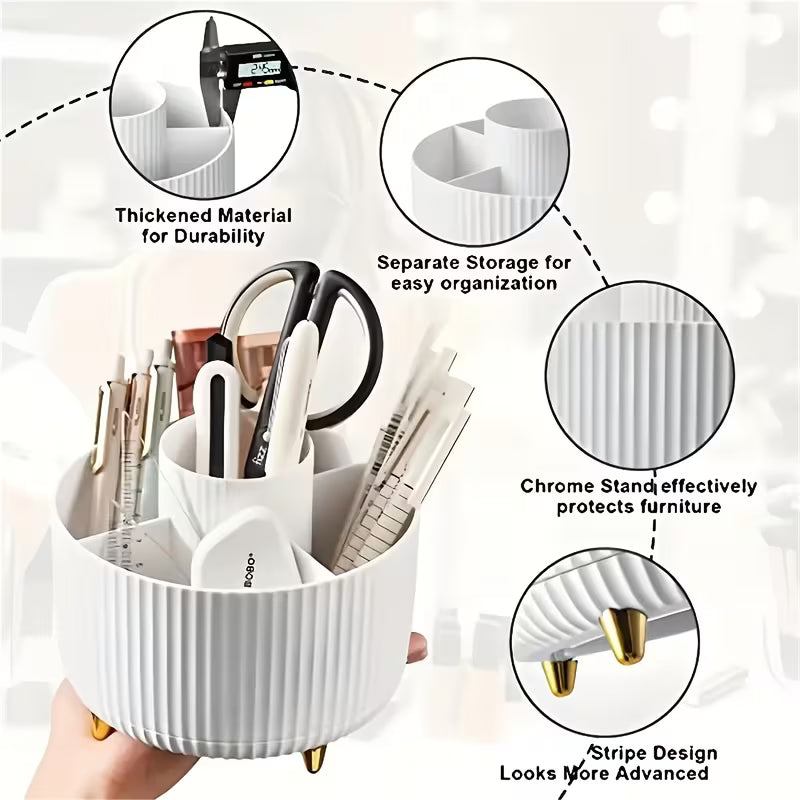 360° Rotating Makeup Organizer - 1pc Plastic Cosmetic Storage with 5 Compartments - Multi-Functional Holder for Brushes, Lipsticks, Skin Care Products-8