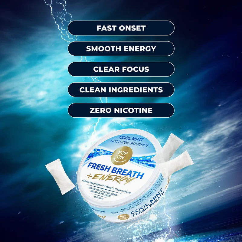 Pop On Fresh Breath + Energy Cool Mint Nootropic Pouches | Zero Nicotine | 15 Count-13