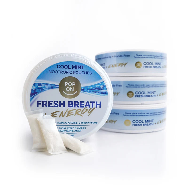 Pop On Fresh Breath + Energy Cool Mint Nootropic Pouches | Zero Nicotine | 15 Count-2