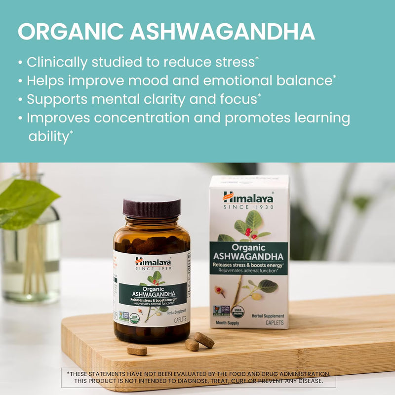 Himalaya Organic Ashwagandha Root for Stress, Energy and Adrenal Support, 670 mg, 60 Caplets-8