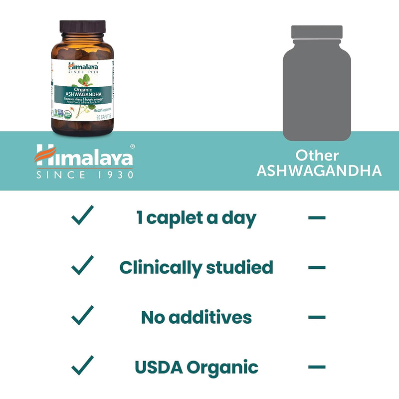 Himalaya Organic Ashwagandha Root for Stress, Energy and Adrenal Support, 670 mg, 60 Caplets-5
