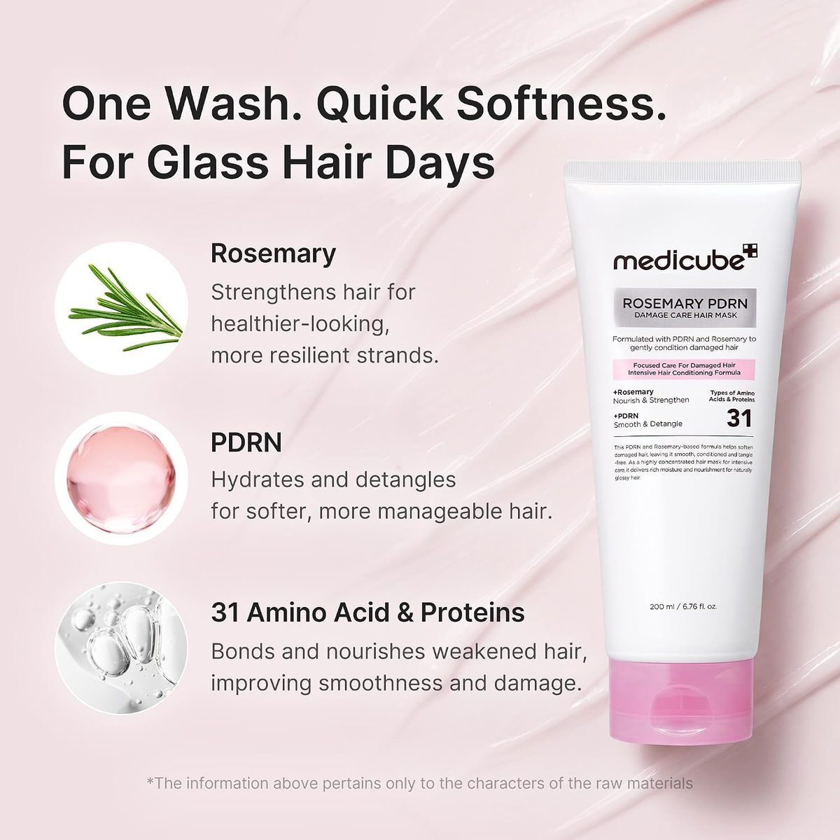 medicube Rosemary PDRN Deep Damage Care Hair Mask, 6.76 fl.oz | Intensive Bonding Care for Over-Damaged Hair - Liposome PDRN & 31 Proteins for Silky, Strong, Glossy Hair, Hair Care Product-3