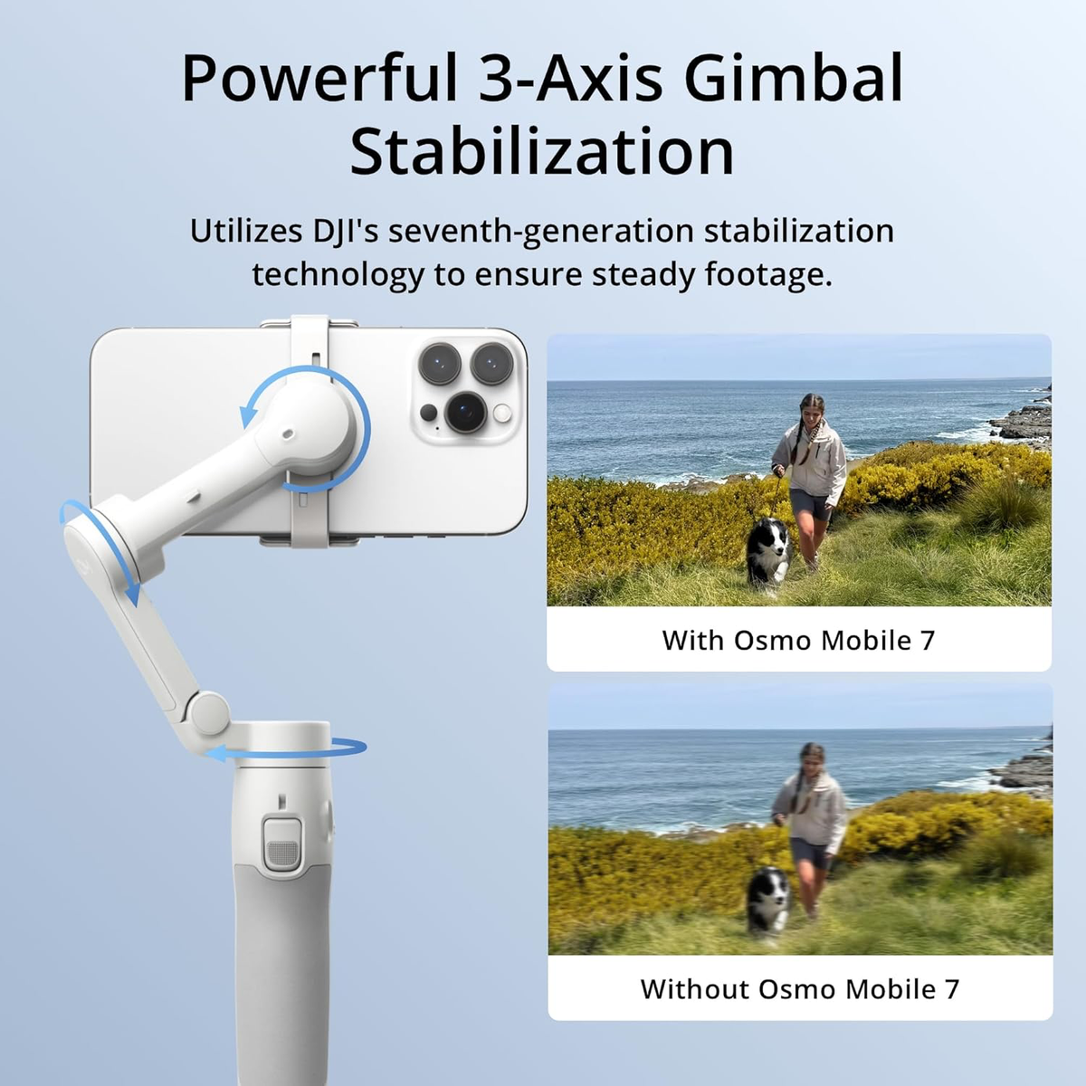 DJI Osmo Mobile 7 Gimbal Stabilizer for iPhone, Android, Built-in Tripod