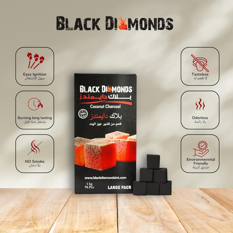 Black Diamonds 100% Natural Coconut Shell Charcoal Cubes (96 Pcs, 1 Pack)-4