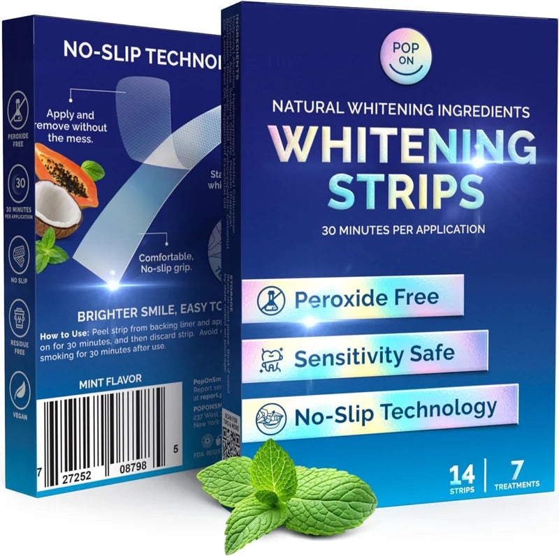 Pop On Teeth Whitening Strips – Peroxide-Free for Sensitive Teeth & Gums | Mint Flavor | 14 Strips / 7 Treatments-1