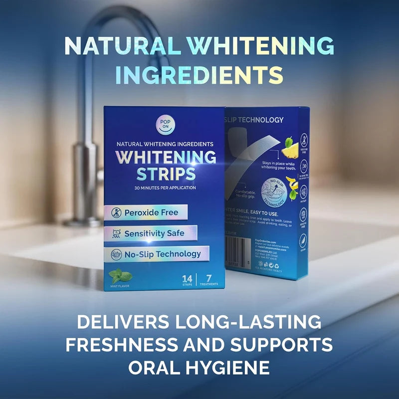 Pop On Teeth Whitening Strips – Peroxide-Free for Sensitive Teeth & Gums | Mint Flavor | 14 Strips / 7 Treatments-9